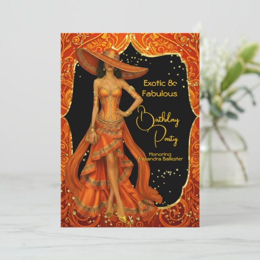 Exotic Orange Fabulous Atemberaubend Gold Geburtst Einladung (Stehend Vorderseite)