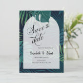 Exotic Palm Blätter Save the Date (Stehend Vorderseite)