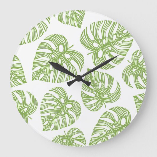 Exotic Palm Blätter Vintag Große Wanduhr (Vorderseite)