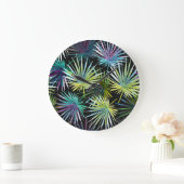 Exotic Palm Blätter Wasserfarbe Große Wanduhr (Zuhause)