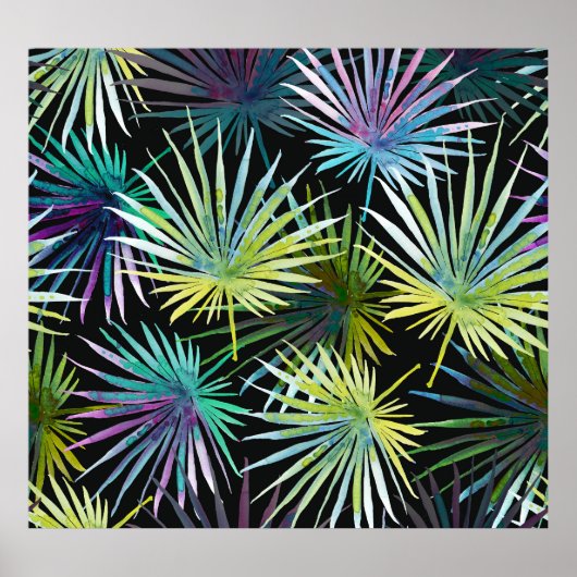 Exotic Palm Blätter Wasserfarbe Poster (Vorne)
