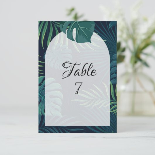 Exotic Palm Blätter Wedding Einladung (Stehend Vorderseite)