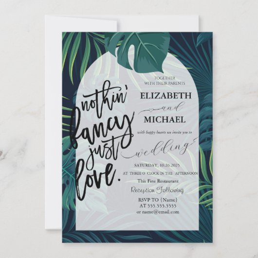 Exotic Palm Blätter Wedding Einladung (Vorderseite)