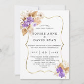 Exotic Pampas Grass Lila Orchideen Gold Hochzeit Einladung (Vorderseite)