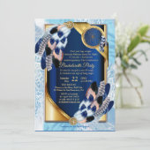 Exotic-Parrot Blautöne Bachelorette Einladung (Stehend Vorderseite)