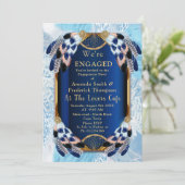 Exotic-Parrot Blue Feathers Verlobung Einladung (Stehend Vorderseite)