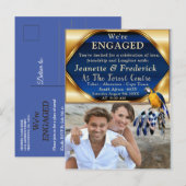 Exotic-Parrot Blue Feathers Verlobung Einladungspostkarte (Vorne/Hinten)