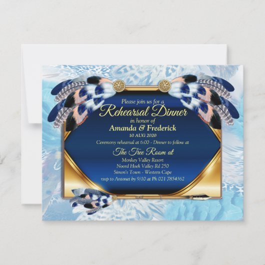 Exotic-Parrot Blue Federn Probe Dinner Einladung (Vorderseite)