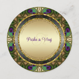 Exotic Peacock Feather Indian Wedding Einladung