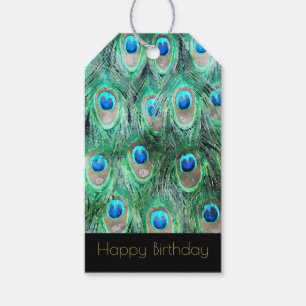 Exotic Peacock Feathers Happy Birthday Geschenkanhänger