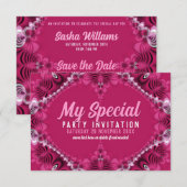 Exotic Pink Fraktal Lace Special Party Einladung (Vorne/Hinten)