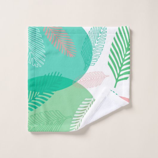 Exotic Pink Green Palm Blätter Muster Badhandtuch Set (Waschlappen)