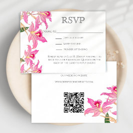 Exotic Pink Orchid Blume Hochzeitsstiftung QR Code RSVP Karte