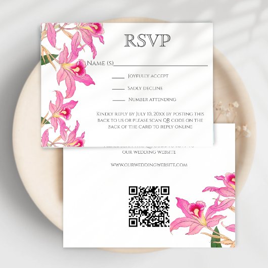 Exotic Pink Orchid Blume Hochzeitsstiftung QR Code RSVP Karte