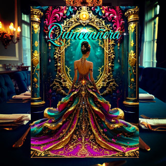 Exotic Quinceanera 15. Geburtstag Aquamarin Gold M Einladung