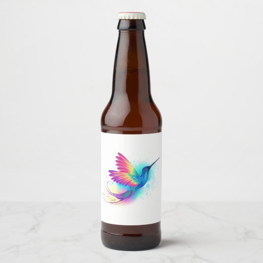 Exotic Rainbow Hummingbird Bierflaschenetikett (Vorderseite)