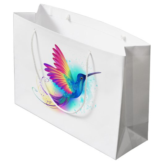 Exotic Rainbow Hummingbird Große Geschenktüte (Rückseite Schrägansicht)