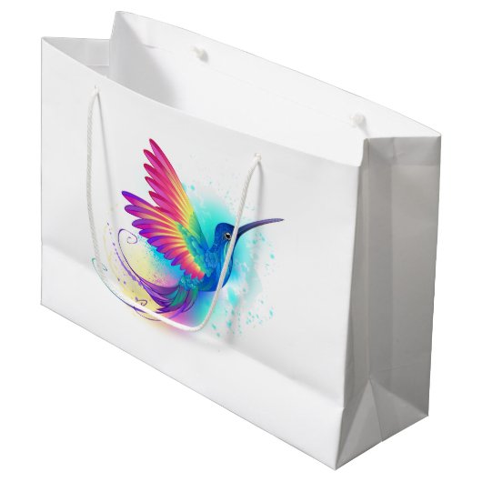 Exotic Rainbow Hummingbird Große Geschenktüte (Vorderseite Schrägansicht)