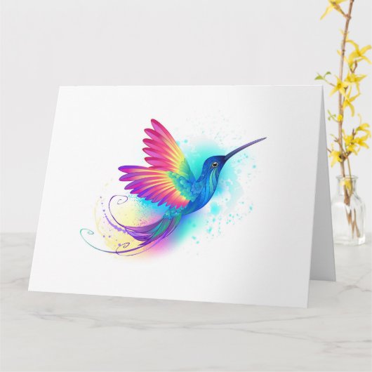 Exotic Rainbow Hummingbird Karte (Gelbe Blume)