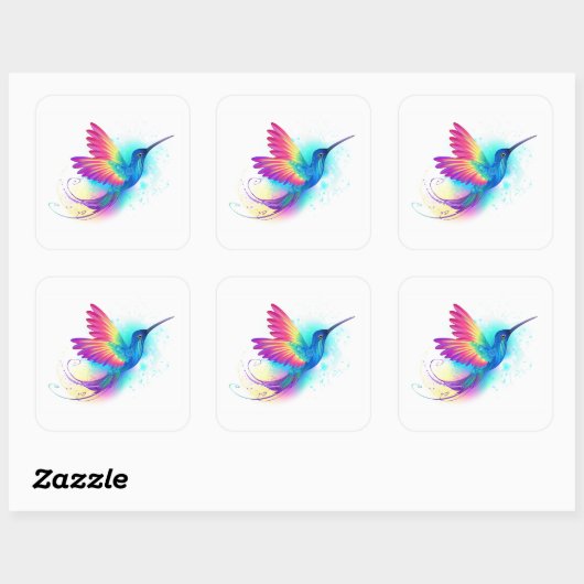 Exotic Rainbow Hummingbird Quadratischer Aufkleber (Blatt)