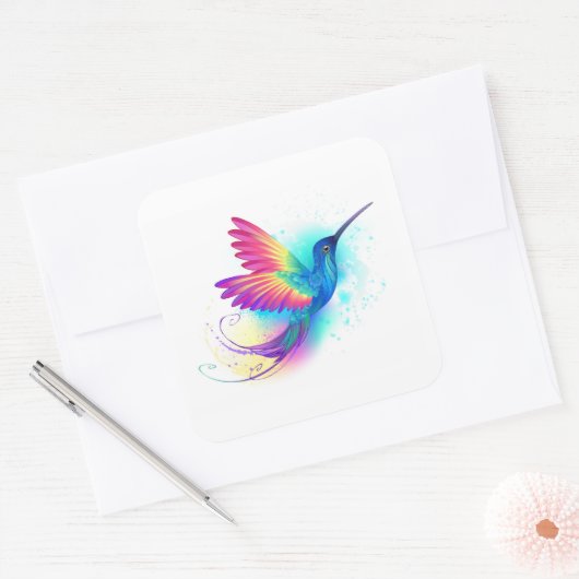 Exotic Rainbow Hummingbird Quadratischer Aufkleber (Umschlag)