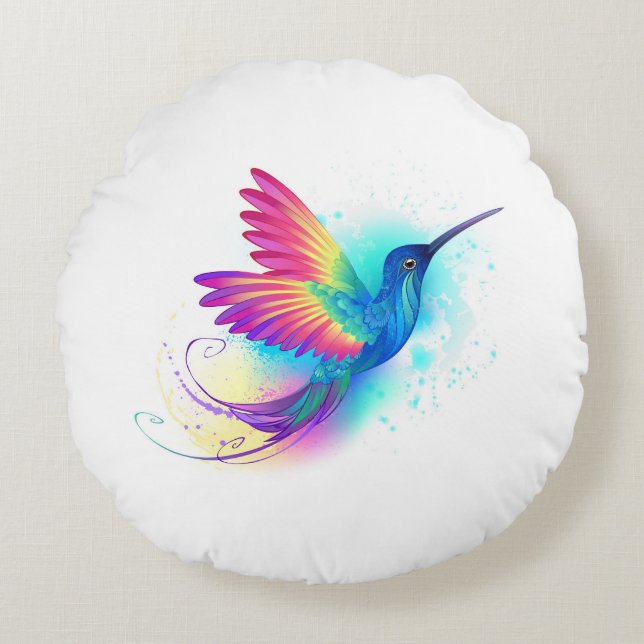 Exotic Rainbow Hummingbird Rundes Kissen (Vorderseite)