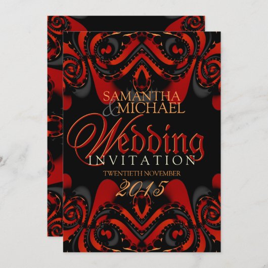 Exotic Red Black Gothic Wedding Einladung (Vorne/Hinten)