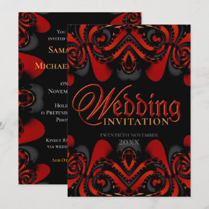 Exotic Red Black Gothic Wedding Einladung