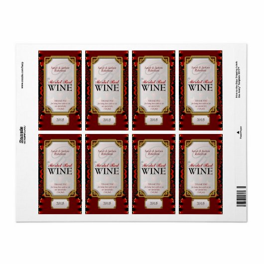 Exotic Red Black Lace Custom Wine Bottle Labels (Vorne)