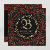 Exotic Red Gold Dinner Party Stilvolle Einladung (Vorne/Hinten)