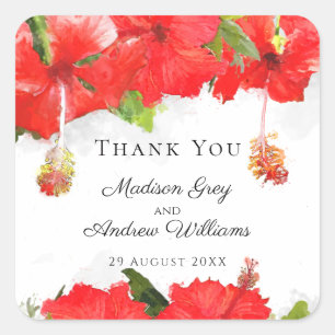 Exotic Red Hibisken Blume Art Danke Quadratischer Aufkleber