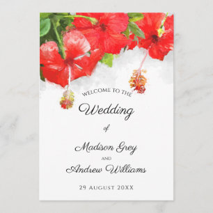Exotic Red Hibisken Blume Art Wedding Menükarte