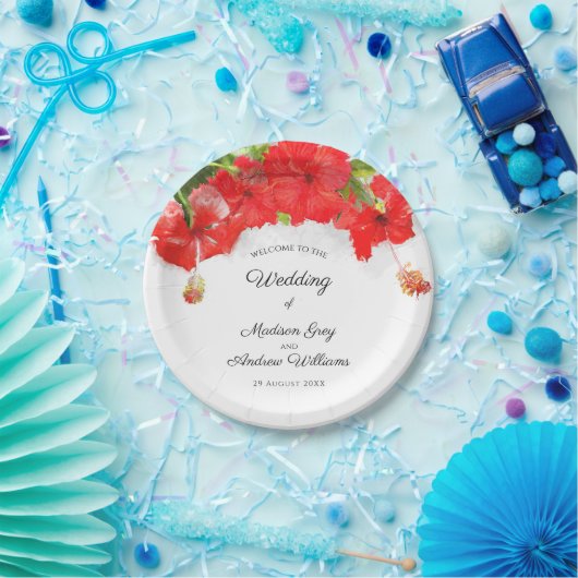 Exotic Red Hibisken Blume Art Wedding Pappteller (Party)