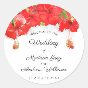 Exotic Red Hibisken Blume Art Wedding Runder Aufkleber