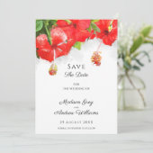 Exotic Red Hibisken Blume Art Wedding Save The Date (Stehend Vorderseite)
