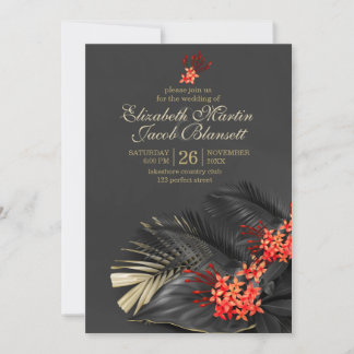 Exotic Red West Indian Jasmine Wedding Einladung