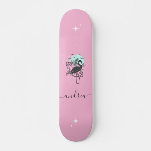 Exotic rosa Flamingo Sommer Sparkon Name Tropical Skateboard (Vorne)