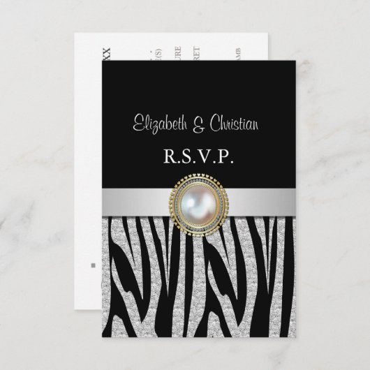 Exotic Silver Zebra Print RSVP Card (Vorne/Hinten)