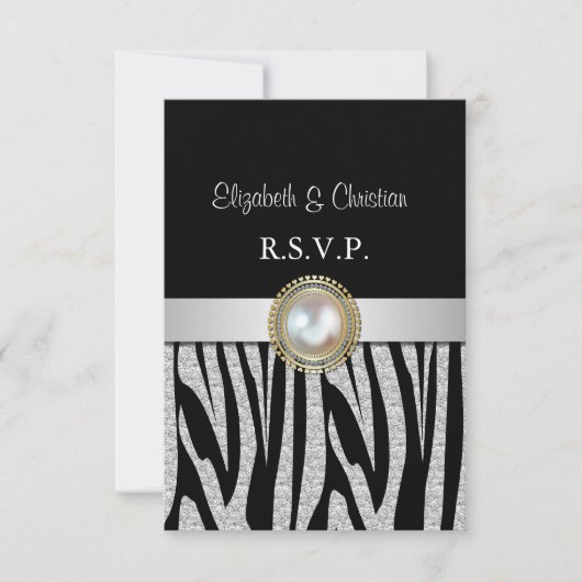 Exotic Silver Zebra Print RSVP Card Karte (Vorderseite)