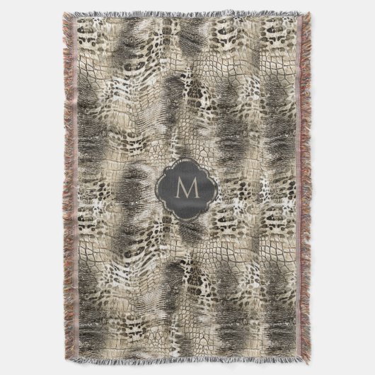 Exotic Snakeskin Wild Animal Print mit Monogramm Decke (Vorderseite Vertikal)
