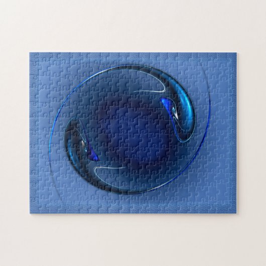 Exotic Spiraling Blue Fish Abstrakt Artwork Puzzle (Horizontal)