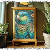 Exotic Steampunk Blue Green Parrot DX7L Decoupage Seidenpapier