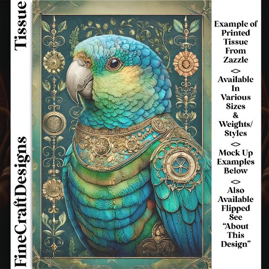 Exotic Steampunk Blue Green Parrot DX7L Decoupage Seidenpapier
