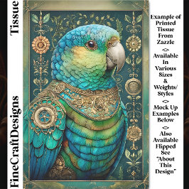 Exotic Steampunk Blue Green Parrot DX7R Decoupage Seidenpapier