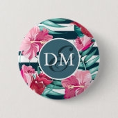 Exotic Summer Blume Monogramm gestreift Button (Vorderseite)