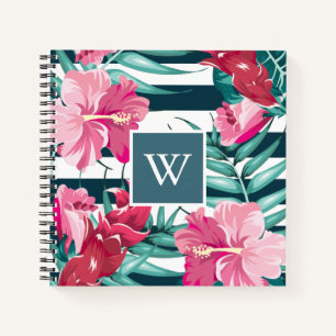 Exotic Summer Floral Design Monogram gestreift Notizblock