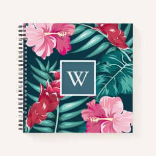 Exotic Summer Floral Design Monogram Notizblock