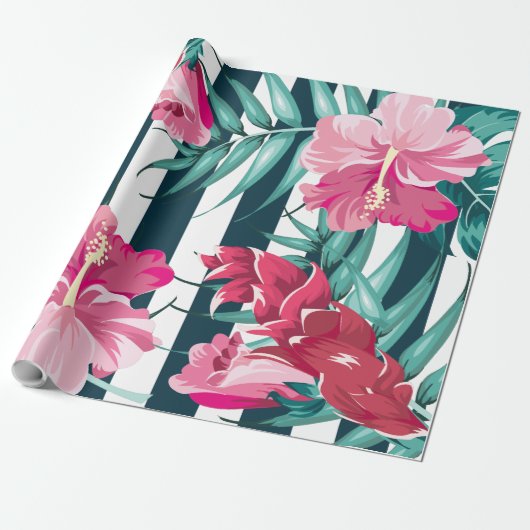 Exotic Summer Floral gestreift Geschenkpapier (Ungerollt)
