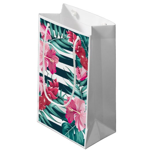 Exotic Summer Floral gestreift Kleine Geschenktüte (Vorderseite Schrägansicht)