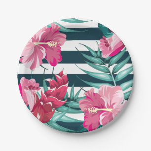 Exotic Summer Floral gestreift Pappteller